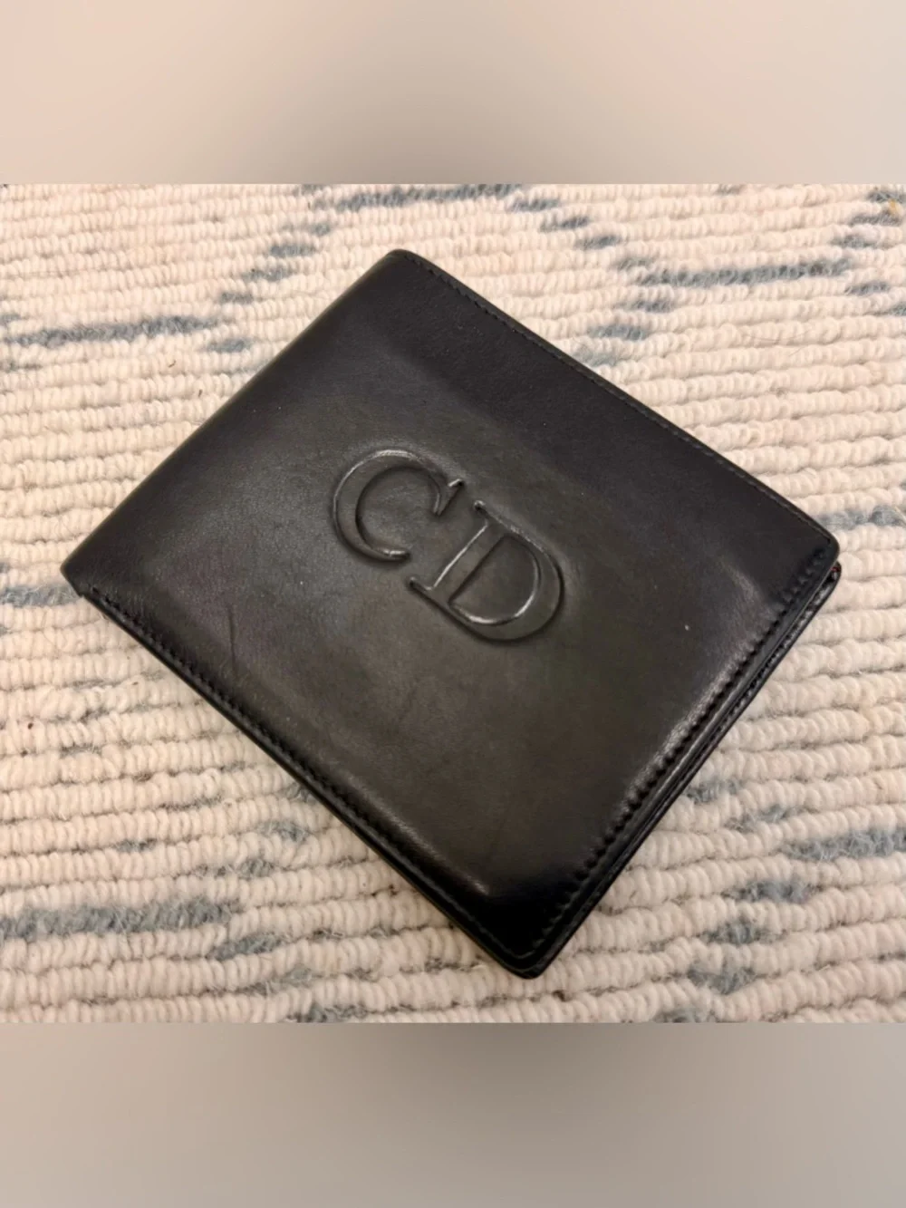 DIOR Vintage Rare Unisex Black Leather CD Logo Icon Bifold Wallet W/ Red Inside
